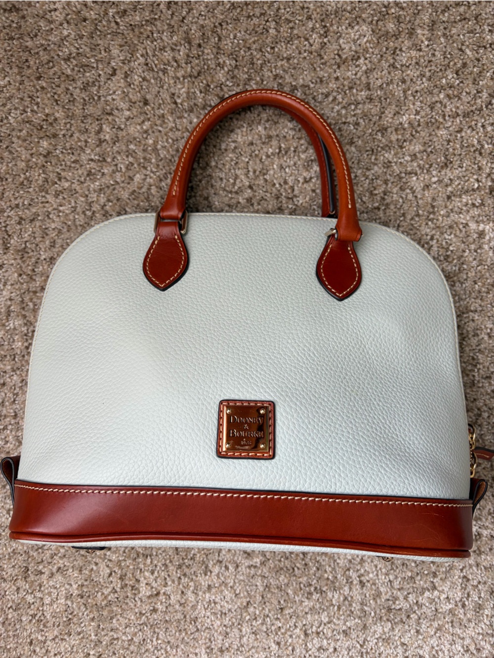 Dooney & Bourke Cream/grey Satchel with Saddle Brown Trim